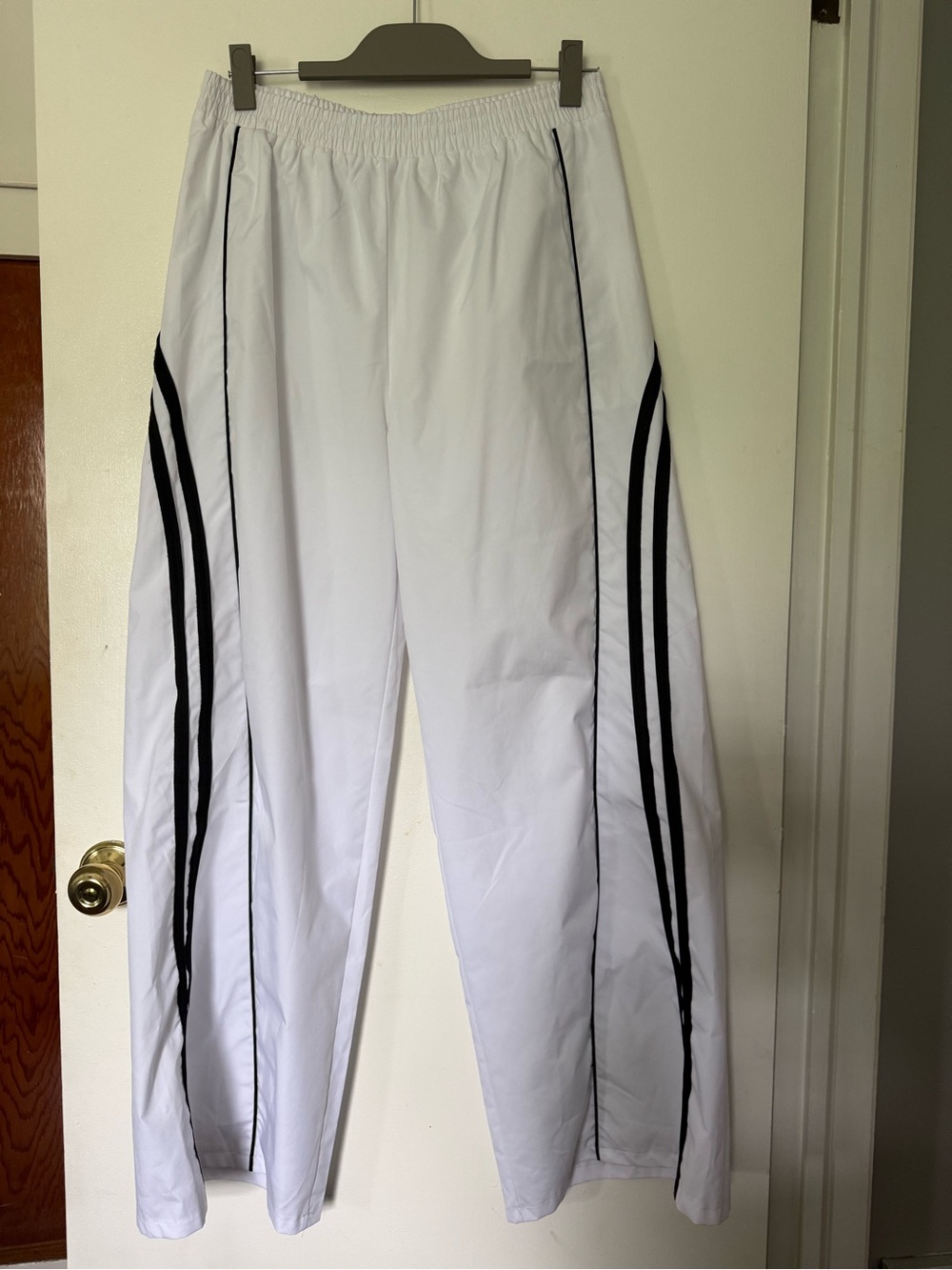 White womens Track Pants with Black Side Stripes